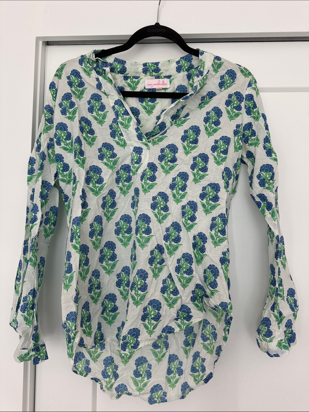 Mary Marshmellow White Tunic with Blue and Green Floral Print